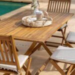 Ashby 6 Seater Wooden Rectangular Garden Dining Set with Grey Parasol - 150cm - Image 6