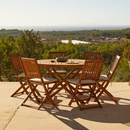 Ashby 6 Seater Round Wooden Garden Dining Set with Arms - 130cm