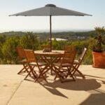 Ashby 6 Seater Wooden Round Garden Dining Set with Grey Parasol - 130cm