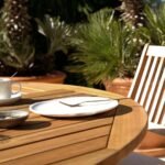 Ashby 6 Seater Round Wooden Garden Dining Set & Cream Parasol - 130cm - Image 6