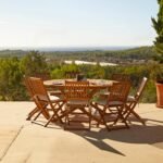 Ashby 8 Seater Wooden Round Garden Dining Set with Arms & Grey Parasol - 160cm - Image 4