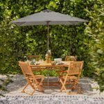 Ashby 4 Seater Wooden Rectangular Garden Dining Set with Grey Parasol - 120cm
