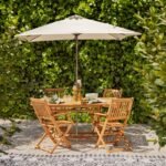 Ashby 4 Seater Wooden Rectangular Garden Armchair Dining Set with Cream Parasol - 120cm