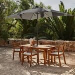 Aspen 4 Seater Wooden Extendable Garden Dining Set with Cushions - Grey Parasol