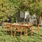 Aspen 6 Seater Wooden Extendable Garden Dining Set with Cushions - Grey LED Premium Parasol - Image 6