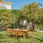 Aspen 6 Seater Wooden Extendable Garden Dining Set with Cream LED Premium Parasol  - 160cm to 240cm - Image 2