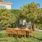 Aspen 6 Seater Wooden Garden Dining Set with Grey LED Premium Parasol  - 140cm to 200cm - Image 2