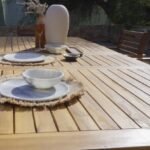 Aspen 8 Seater Wooden Garden Dining Set with Cushions & Grey LED Premium Parasol  - 160cm to 240cm - Image 6