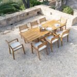 Aspen 8 Seater Wooden Garden Dining Set with Cushions & Grey LED Premium Parasol  - 160cm to 240cm - Image 3