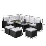 Aston 9 Seater Outdoor Sofa Dining Set with Polywood Table Top - Black - Image 13
