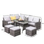 Aston 9 Seater Rattan Garden Corner Sofa Set with Grey Lean Over Parasol - Polywood Top - Grey - Image 10