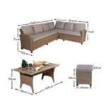 Aston 9 Seater Rattan Corner Sofa Set with Grey LED Premium Parasol with Polywood Table Top - Natural Brown - Image 10