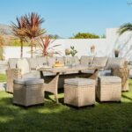 Aston Rattan Corner Sofa Set - 9 Seater - Natural Brown - Glass Table Top