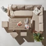 Aston 9 Seater Rattan Corner Sofa Set with Cream Lean Over Parasol with Polywood Table Top - Natural Brown - Image 9