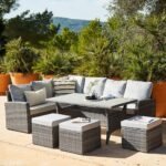 Aston 9 Seater Rattan Corner Sofa Set with Polywood Top - Grey