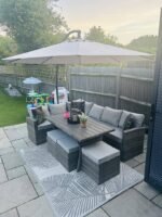 Aston 9 Seater Rattan Garden Corner Sofa Set with Cream LED Premium Parasol - Polywood Top - Grey - Image 3