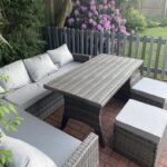 Aston 9 Seater Rattan Garden Corner Sofa Set with Grey LED Premium Parasol - Polywood Top - Grey - Image 3