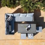 Aston 9 Seater Rattan Garden Corner Sofa Set with Grey LED Premium Parasol - Polywood Top - Grey - Image 5