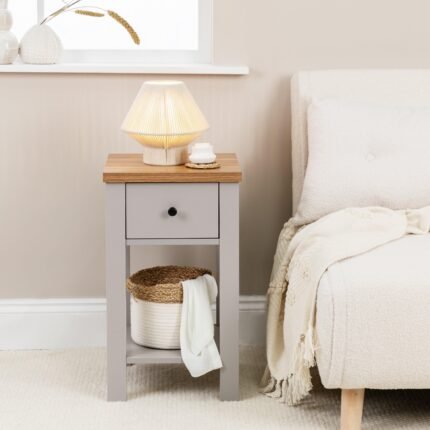 Bampton 1 Drawer Bedside Table - Stone Grey