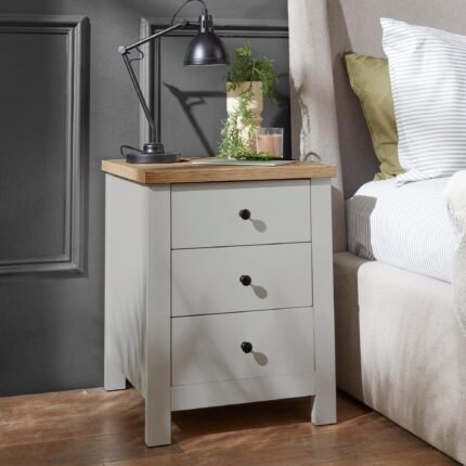 Bampton 3 Drawer Bedside Table - Stone Grey