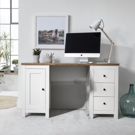 Outlet - Bampton 3 Drawer Desk - Alabaster White