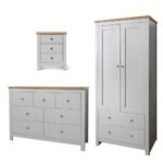 Bampton 3 Piece Bedroom Set - 3 Over 4 Chest of Drawers - Stone Grey