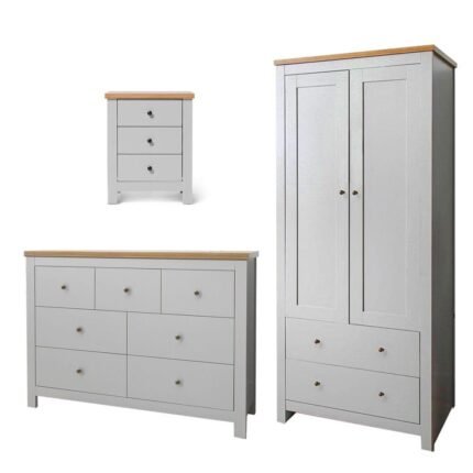 Bampton 3 Piece Bedroom Set - 3 Over 4 Chest of Drawers - Stone Grey
