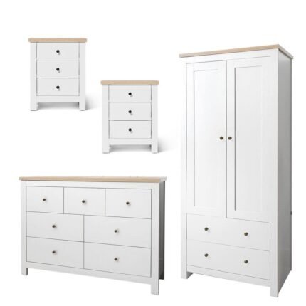 Bampton 4 Piece Bedroom Set - 3 Over 4 Chest of Drawers - Alabaster White