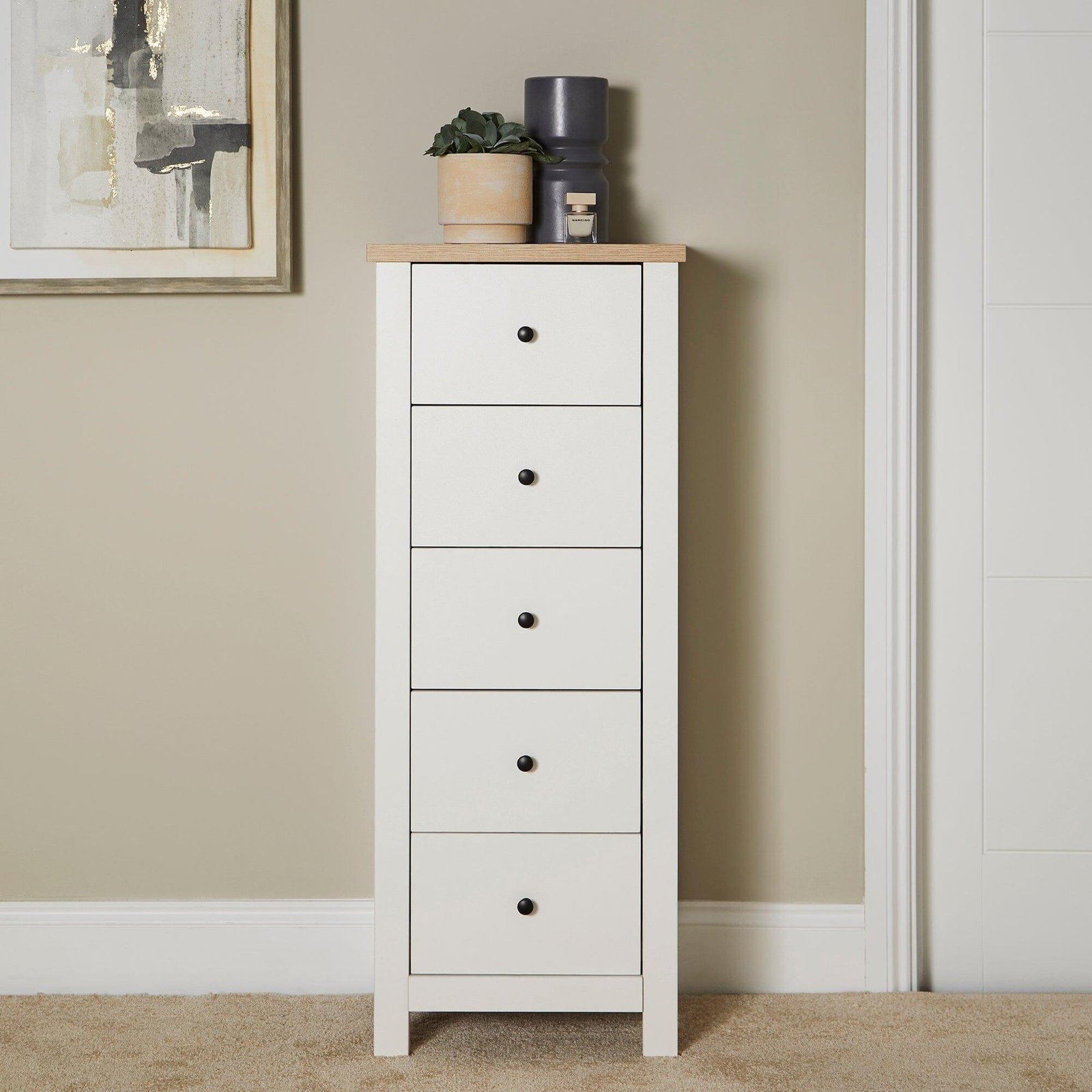 bampton-5-drawer-tallboy-alabaster-white-laura-james-1_4be09937-287c-4082-a900-e1da1c9982da Bampton 5 Drawer Tallboy - Alabaster White