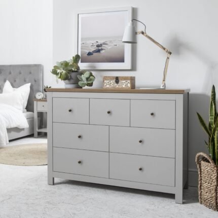 Outlet - Bampton 7 Drawer Chest of Drawers - Stone Grey