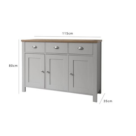 Outlet - Bampton Sideboard With 3 Drawers Grey 1 Grey Sideboard