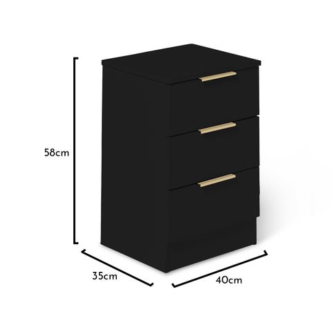 Essie Black Bedside Table with 3 Drawers - Laura James