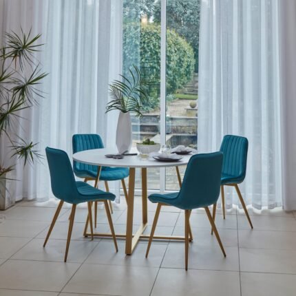 Outlet - Bella Dining Chair - Teal with Gold Legs