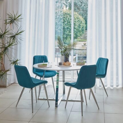 Outlet - Bella Dining Chairs - Set of 2 - Teal & Chrome