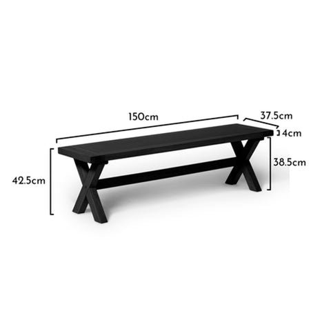 Charlotte Extendable Table 190cm with 2 150cm Dining Benches - Black Oak