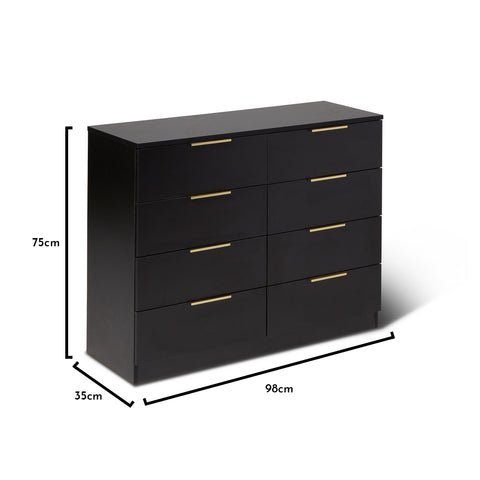 Outlet - Essie 8 Drawer Chest of Drawers - Black 1 Essie Black 8 Chest of Drawers - Laura James