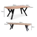 Bosco Acacia Wood Dining Table Set - 6 Seater - Bosco Dining Benches - Black Legs - Image 19