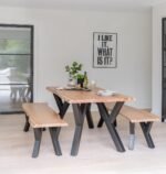 Bosco Acacia Wood Dining Table Set - 6 Seater - Bosco Dining Benches - Black Legs - Image 2