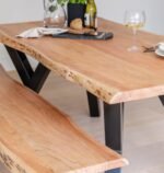 Bosco Acacia Wood Dining Table Set - 6 Seater - Bosco Dining Benches - Black Legs - Image 4