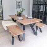 Bosco Acacia Wood Dining Table Set - 6 Seater - Bosco Dining Benches - Black Legs - Image 7