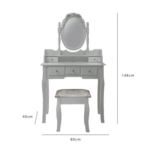 Capri Grey Dressing Table with Mirror & Stool 1 Capri Grey Dressing Table, Stool & Mirror Set - Laura James