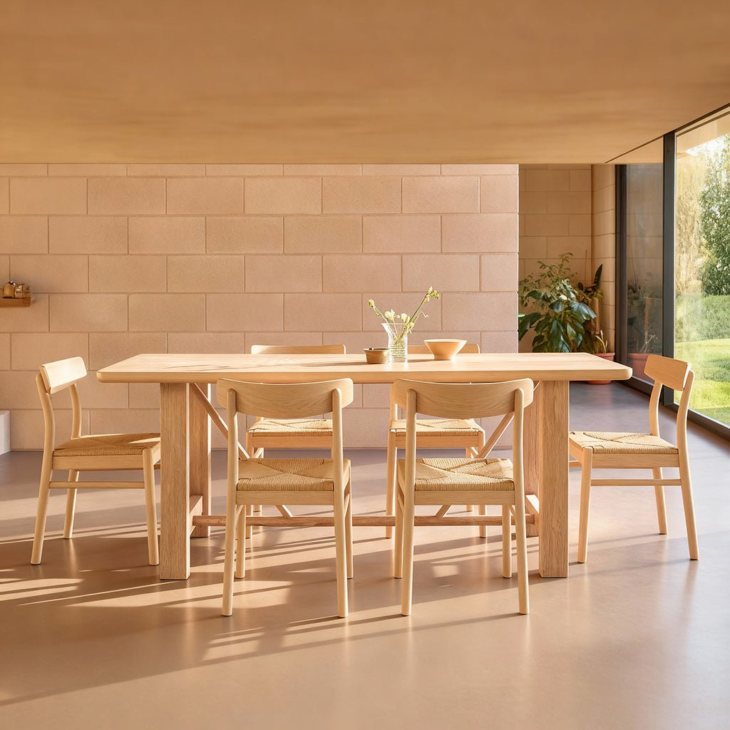 carter-faye2 Carter Whitewash Rectangular Table Set - 6 Seater - Faye Whitewash Oak Dining Chairs - Image 1