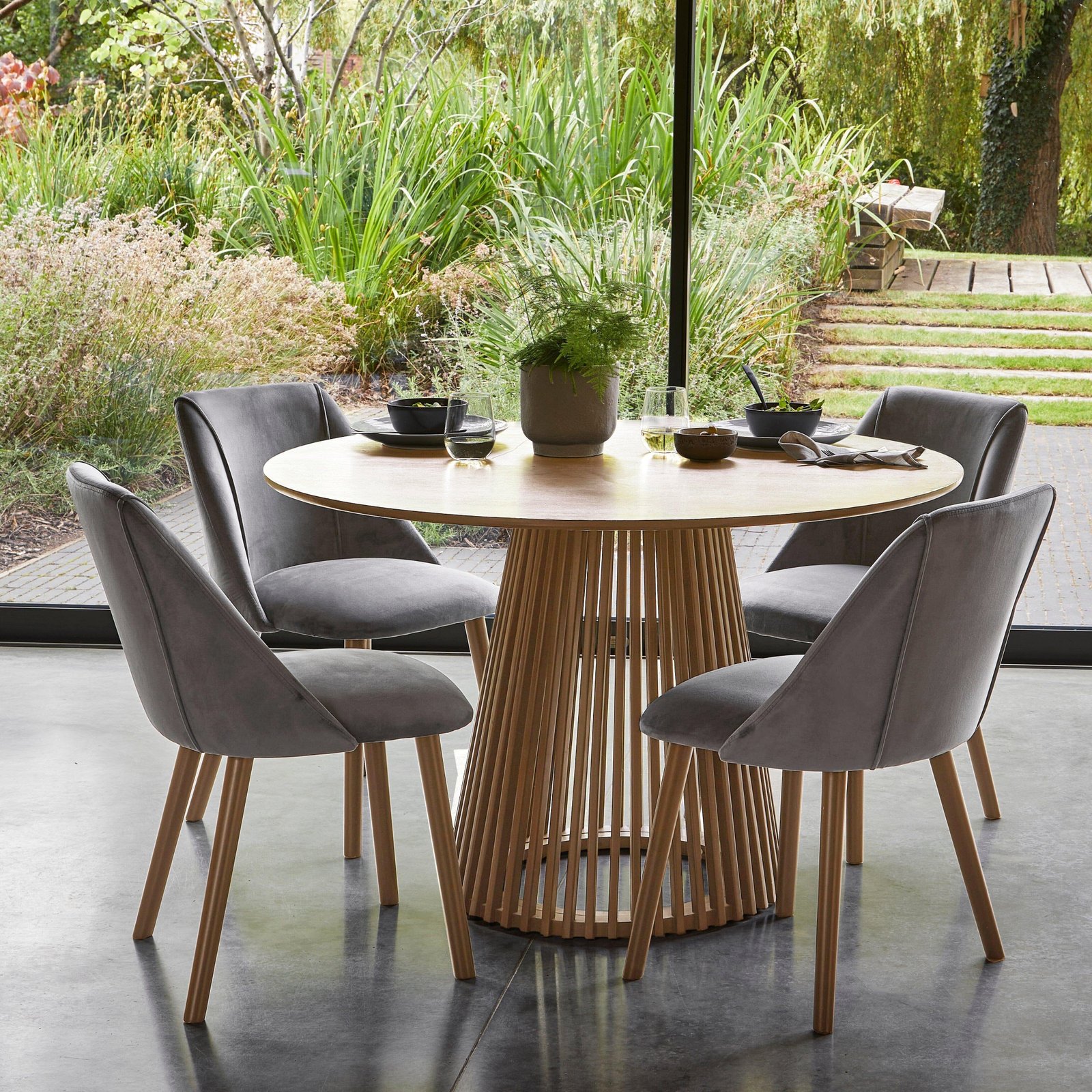 chairs-willow-pale-oak Willow Pale Oak Dining Table Set - 4 Seater - Freya Grey Dining Chairs - Whitewash Legs