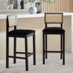 Charlie Black Cane Bar Stool - Wooden Footrest