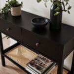 Outlet - Charlie 2 Drawer Console Table with Cane Shelf - Black - Image 4