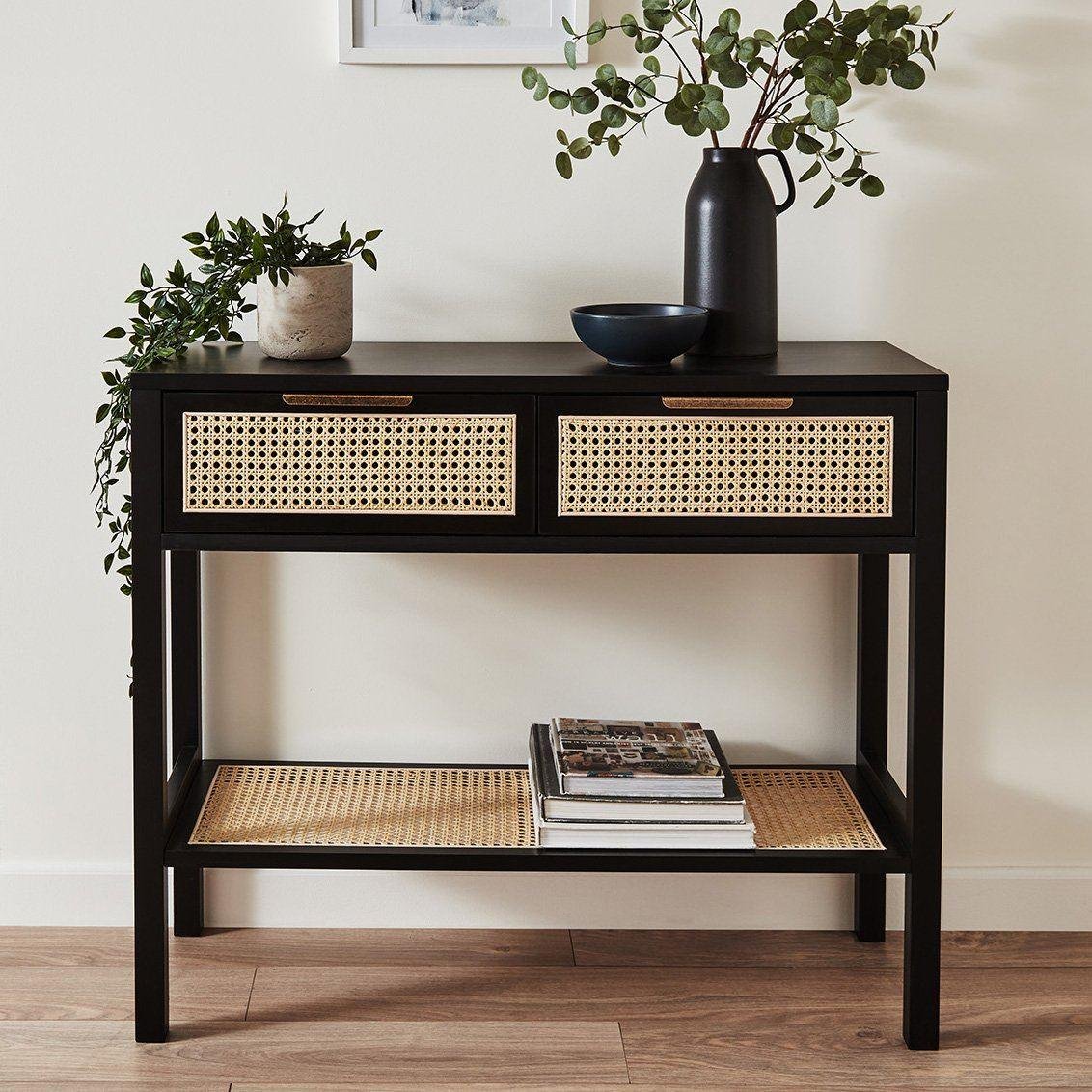 charlie-console-table-cane-drawers-black-laura-james-1 Charlie Black 2 Drawer Console Table - Cane Draws