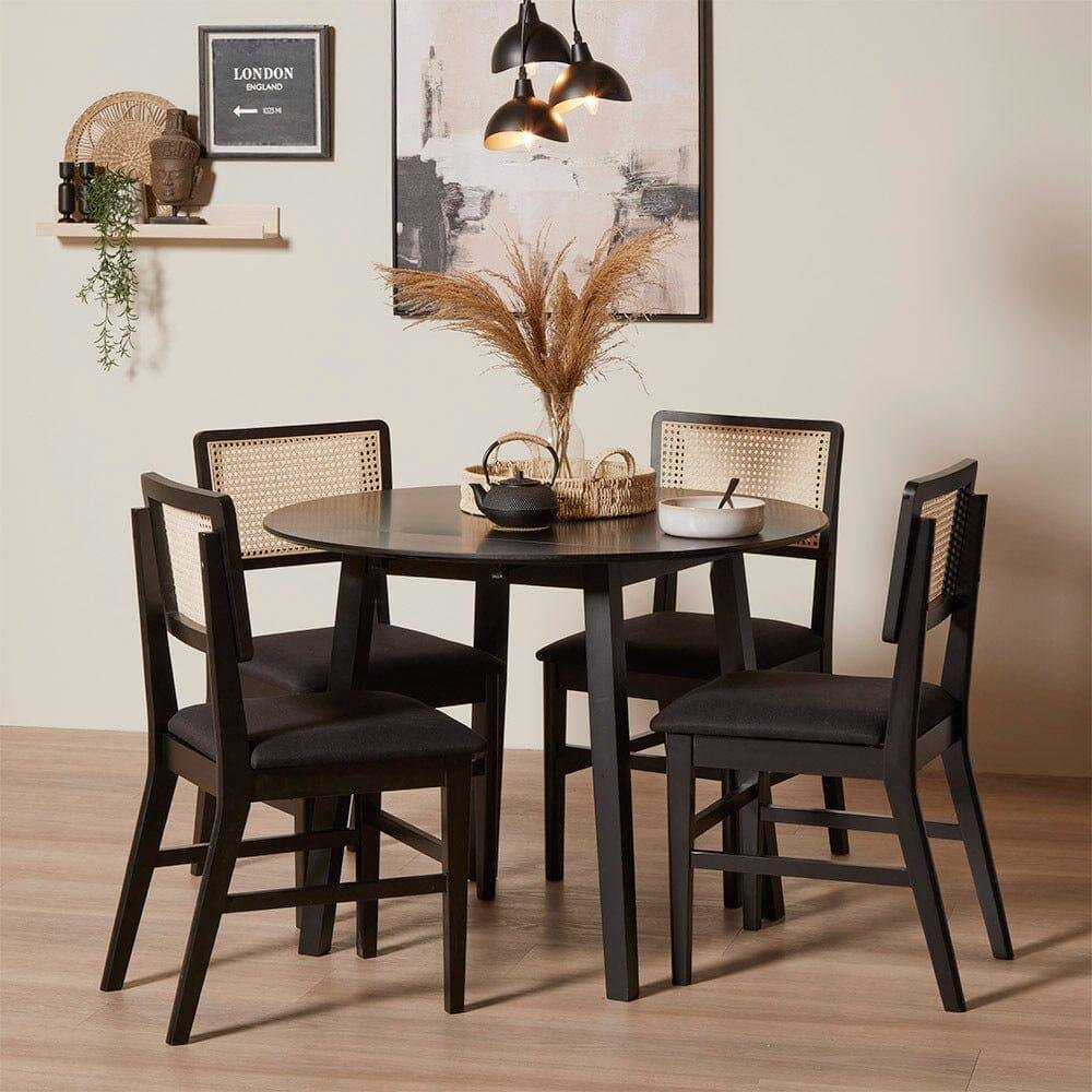 charlie-dining-table-set-4-seater-charlie-dining-chairs-laura-james-1 Charlie Black Dining Table Set - Round Drop Leaf - 4 Seater - Charlie Dining Chairs
