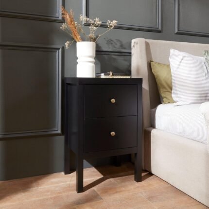 Charlie Two Drawer Bedside Table in Noir Black