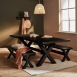 Charlotte Extendable Table 190cm with 2 150cm Dining Benches - Black Oak