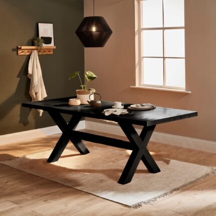 Charlotte Black Dining Table - Extendable - Cross Leg